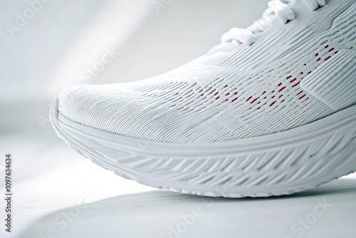 Close-up of white running shoe on light background
