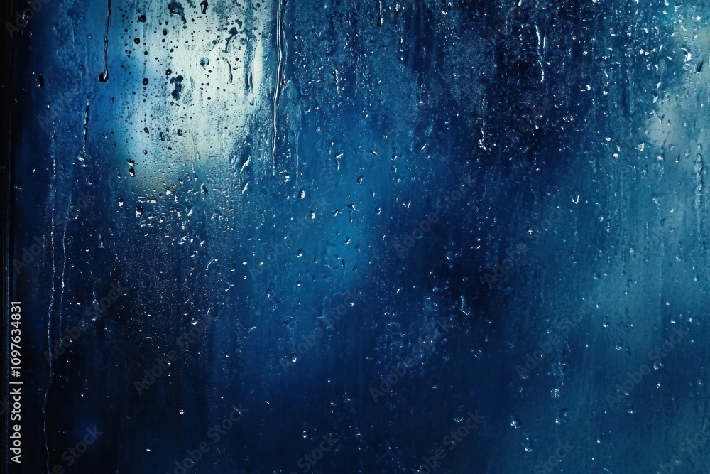 Obraz premium Rainy window with raindrop blue atmosphere raindrops.