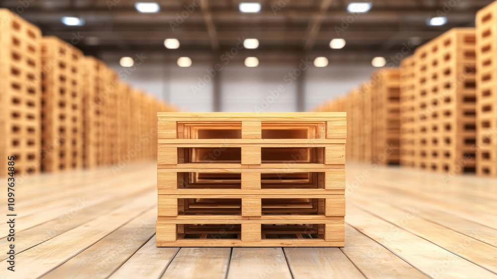 warehouse management 3d concept. A stack of wooden pallets in a warehouse setting, showcasing storage and organization in a spacious, industrial environment. warehouse management 3d concept. A stack of wooden pallets in a warehouse setting, showcasing storage and organization in a spacious, industrial environment.