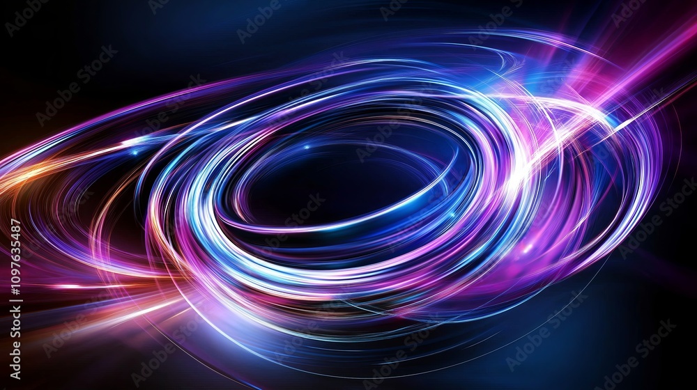 A glowing black hole surrounded by streaks of light and colorful cosmic energy A glowing black hole surrounded by streaks of light and colorful cosmic energy