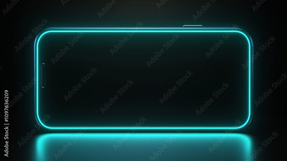 glowing smartphone outline with vibrant neon blue light against dark background creates modern and sleek aesthetic. This design evokes sense of technology and innovation glowing smartphone outline with vibrant neon blue light against dark background creates modern and sleek aesthetic. This design evokes sense of technology and innovation