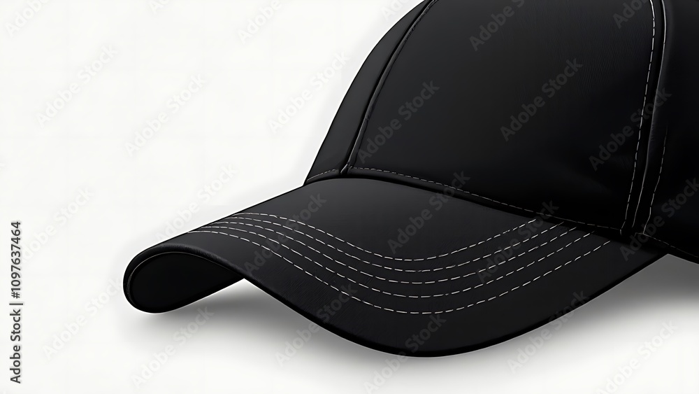 Black baseball cap lies on a white surface, its shadow cast softly beneath it. Black baseball cap lies on a white surface, its shadow cast softly beneath it.