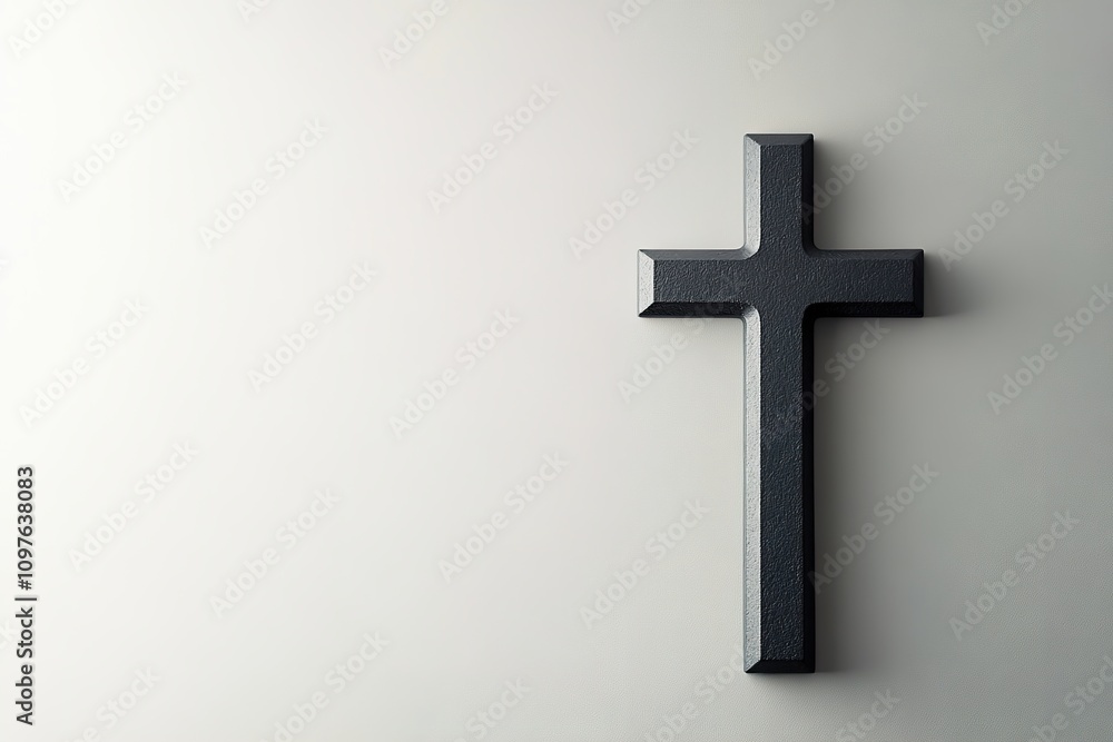 Black cross on light background, symbolizing faith and religion Black cross on light background, symbolizing faith and religion