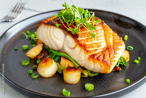 Baked Sablefish with Miso Glaze and Charred Leeks