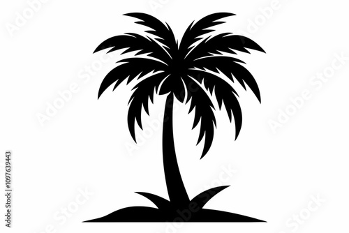 A palm tree silhouette vector illustration,palm tree silhouette vector illustration, tropical coconut, palm tree silhouette, palm tree silhouette on white background.