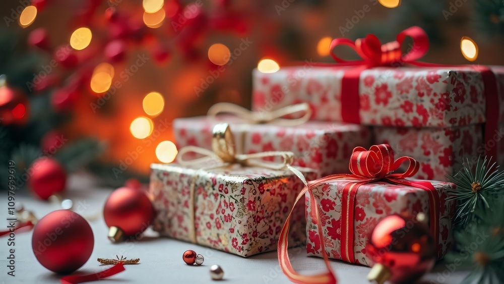 Beautifully Wrapped Christmas Gifts with Festive Decorations Beautifully Wrapped Christmas Gifts with Festive Decorations