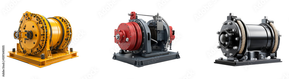 Collection, Set of Hydraulic Winches isolated on transparent background. Collection, Set of Hydraulic Winches isolated on transparent background.