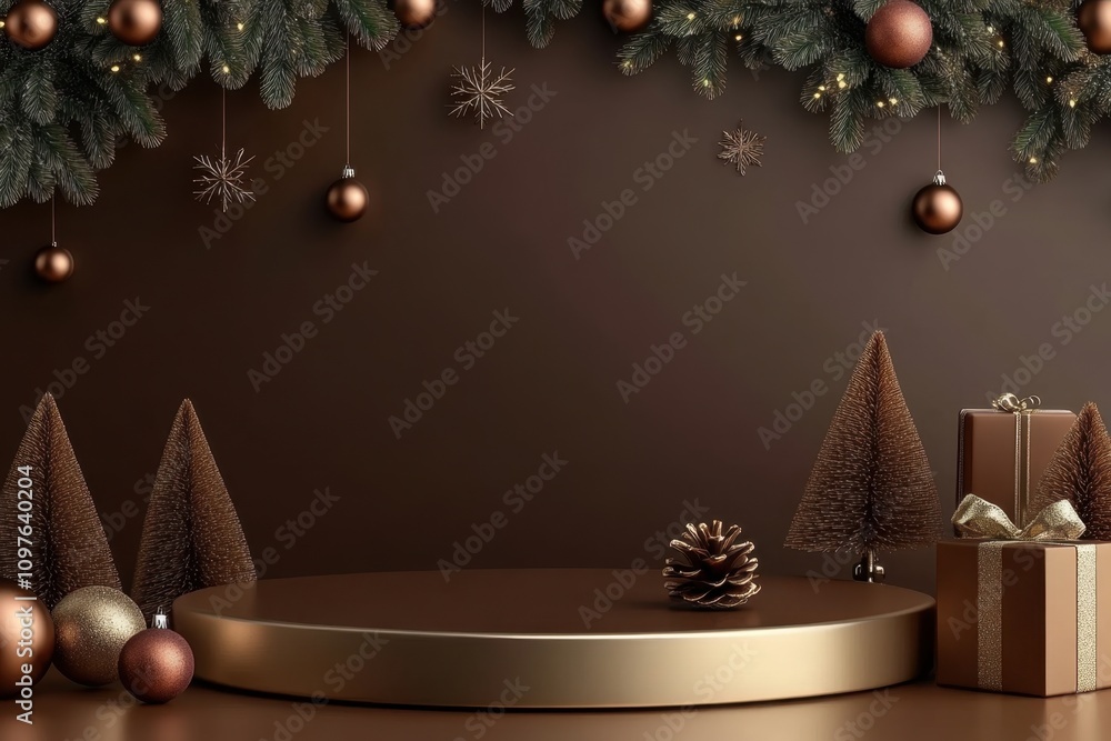 about 3D Podium Brown Background , Product Stand,christmas about 3D Podium Brown Background , Product Stand,christmas