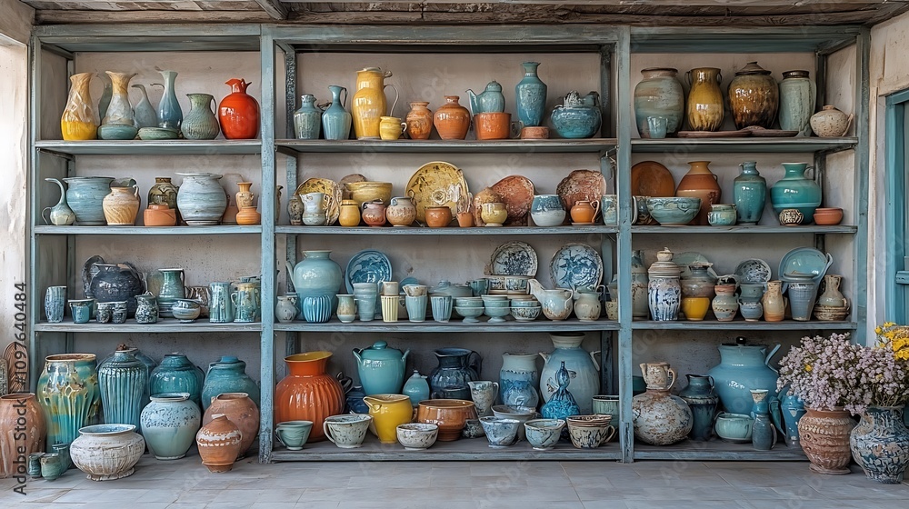 Colorful pottery display Colorful pottery display