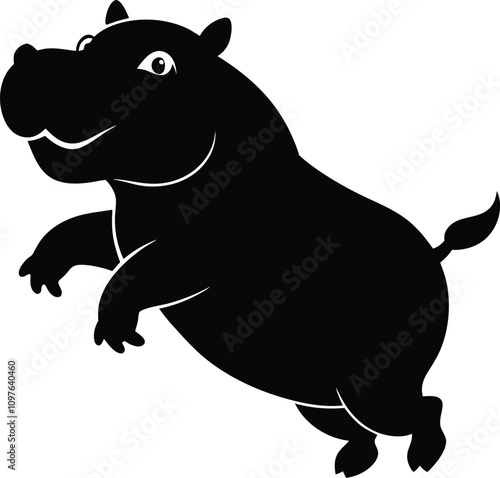 Cartoon Hippopotamus Silhouette: Cute Black Hippo Vector Illustration, Animal Clip Art, Wildlife Graphic Design Element