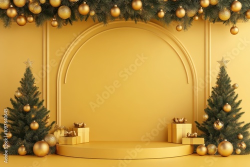 about 3D Podium Yellow Background , Product Stand,christmas 