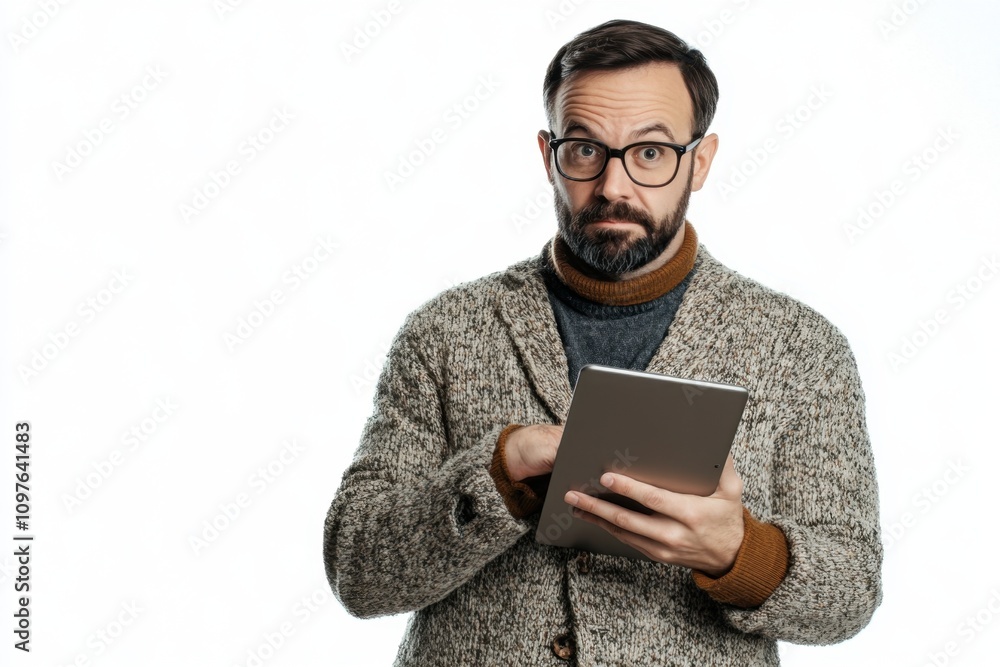 man holding digital tablet isolated on white man holding digital tablet isolated on white
