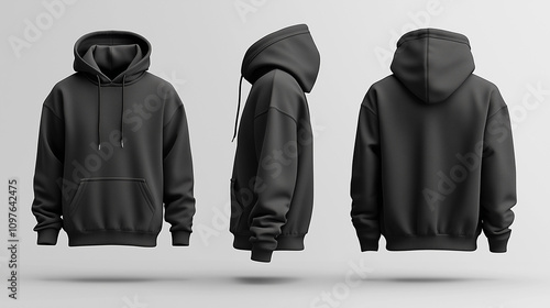black boat neck hoodie jacket mockup on white background