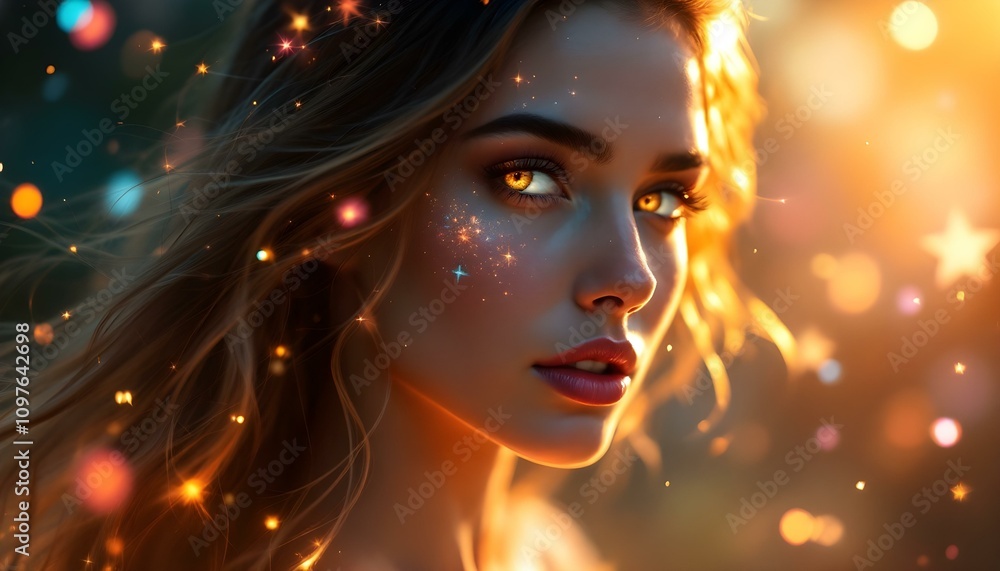 A hyper-realistic portrait of a woman with glowing floral tattoos across her face A hyper-realistic portrait of a woman with glowing floral tattoos across her face