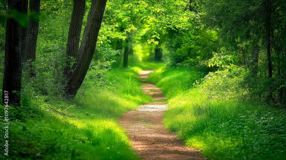 Journey into nature's embrace, serene path through verdant forest tranquil Journey into nature's embrace, serene path through verdant forest tranquil