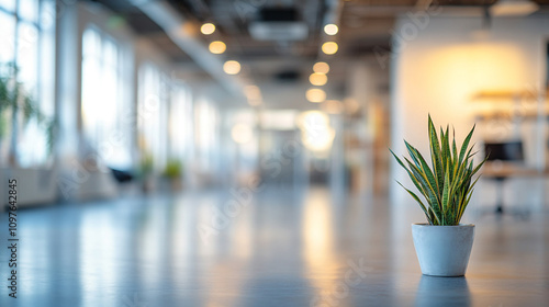 Wallpaper Mural Indoor space features a potted plant against a brightly lit background with modern architecture Torontodigital.ca