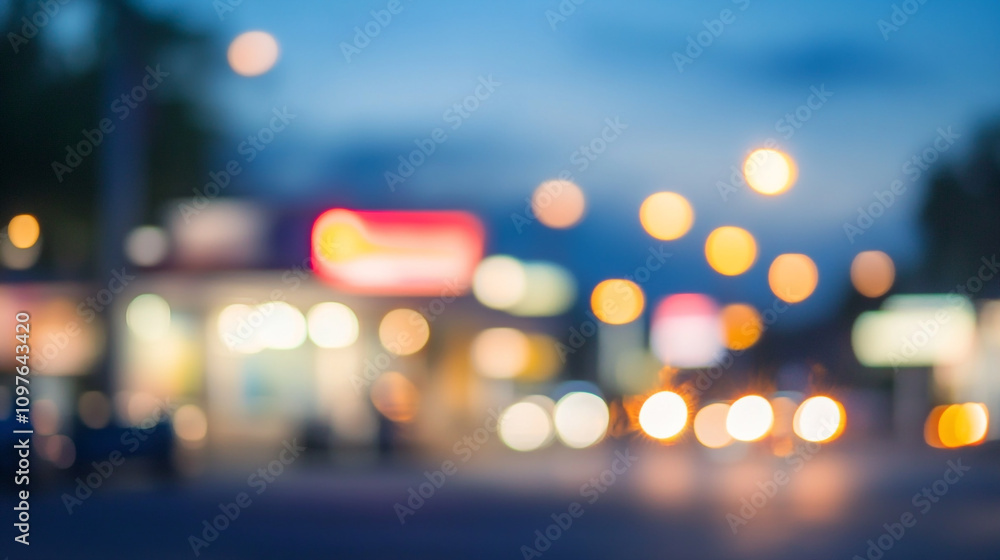 City street under dusk with blurred lights and moving vehicles creating a lively atmosphere City street under dusk with blurred lights and moving vehicles creating a lively atmosphere