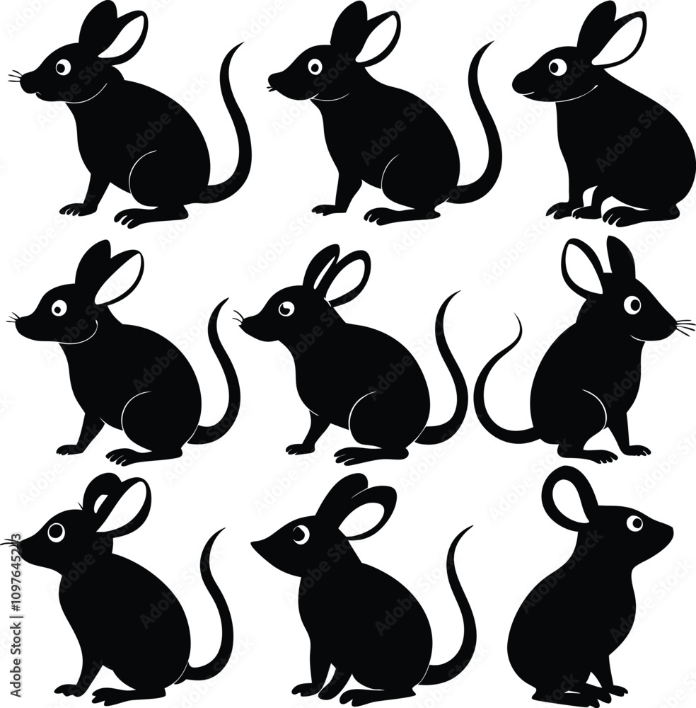Naklejka premium Black Mouse Cartoon Vector Illustration: Cute Animal Clipart, Graphic Design Element, Rodent Image for Kids, Children's Book Illustration