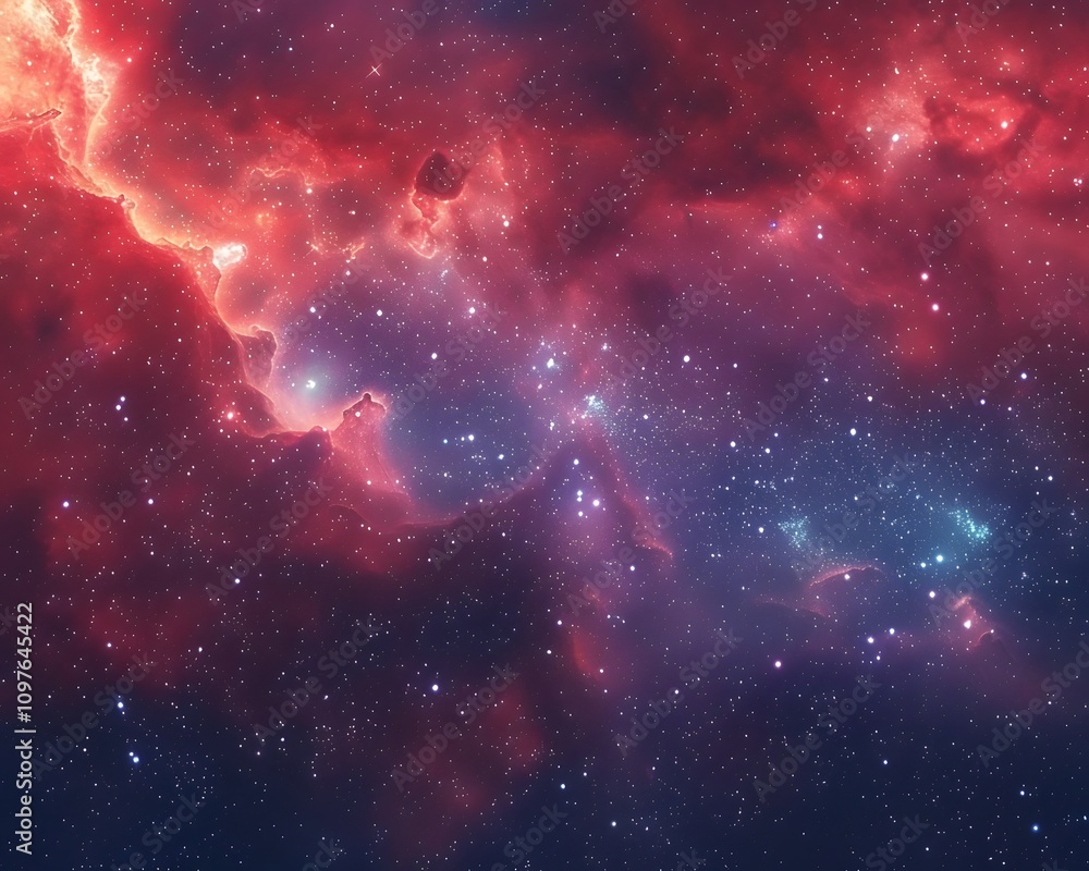 Naklejka premium A vibrant depiction of a cosmic nebula filled with stars and colorful gases.