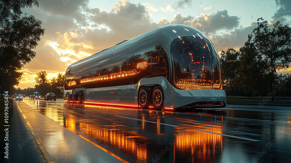 3D illustration of a futuristic electric ground transportation system with sleek, aerodynamic design, showcasing advanced technology and sustainability for a modern, eco-friendly future 3D illustration of a futuristic electric ground transportation system with sleek, aerodynamic design, showcasing advanced technology and sustainability for a modern, eco-friendly future