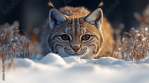 Lynx hunting snow