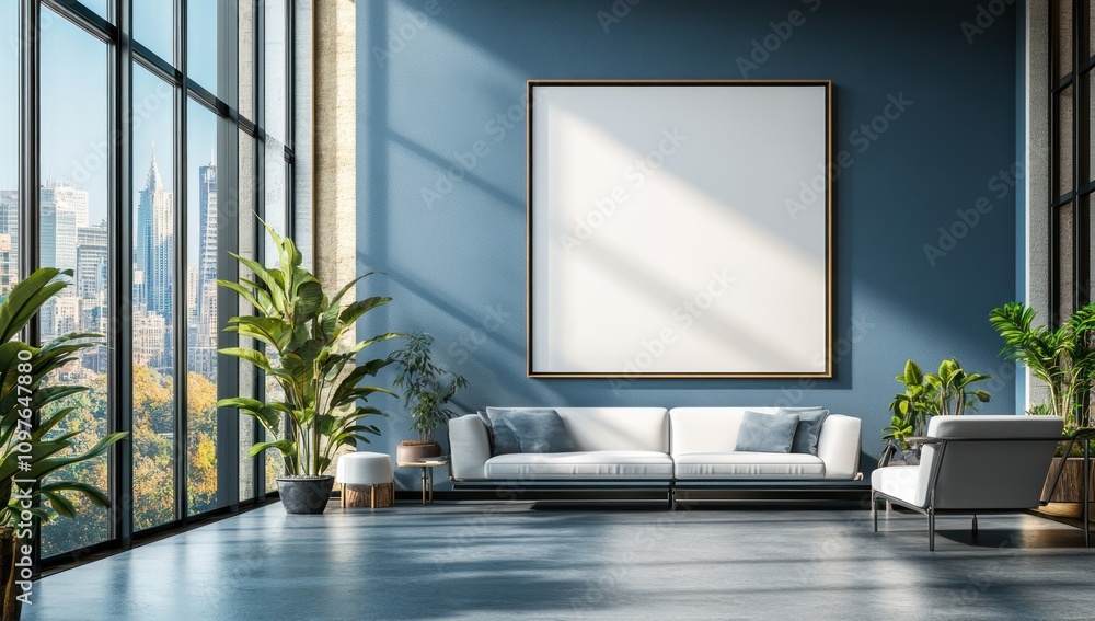 Fototapeta premium Modern Living Room with City View