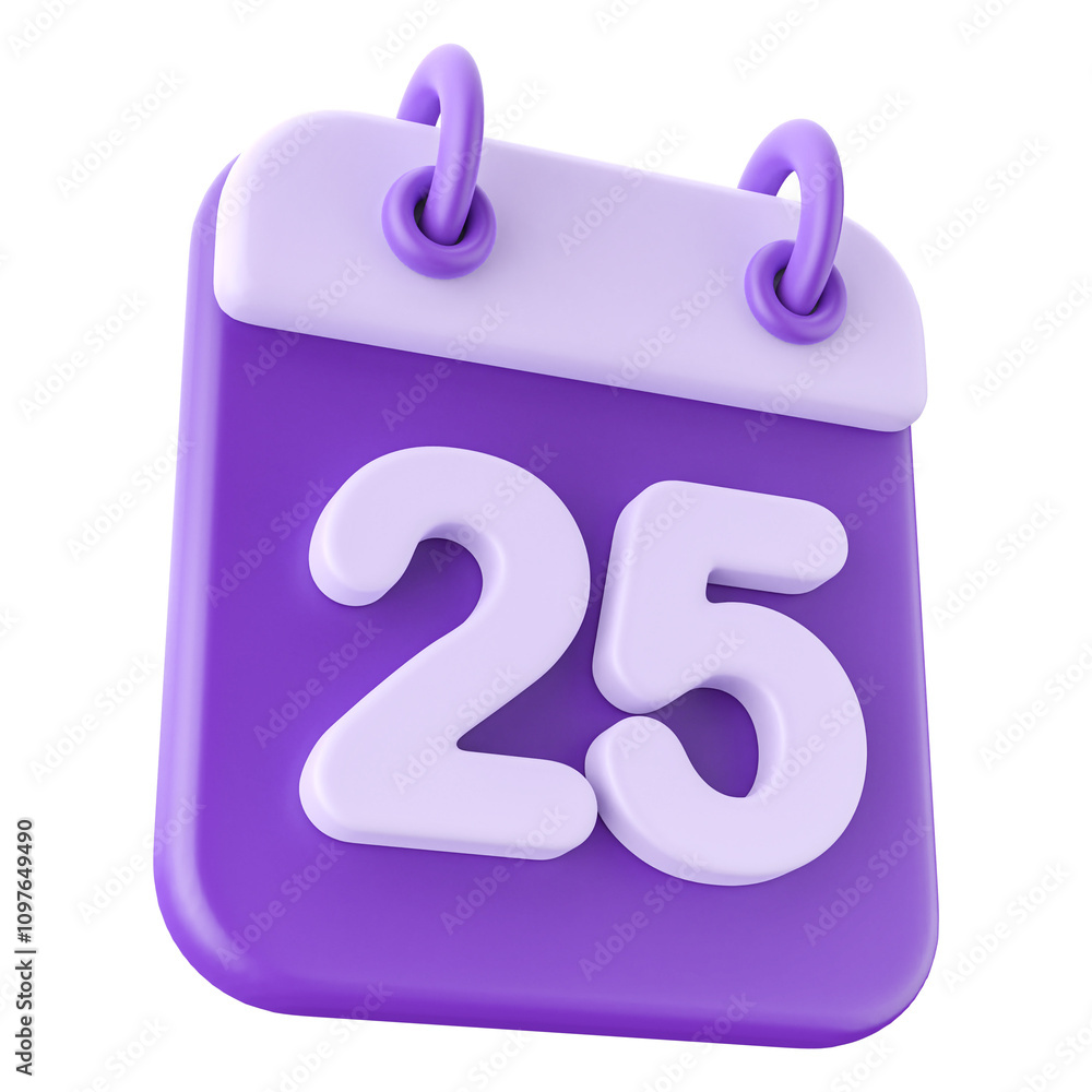 3D Calendar Icon Purple Date 25 3D Calendar Icon Purple Date 25