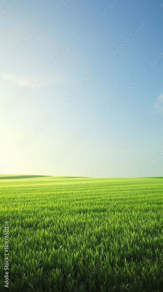 Obraz premium Wide-angle view of a freshly mowed lawn with a subtle gradient effect, outdoor scenery, garden landscape, lawn maintenance, summer landscape, natural light