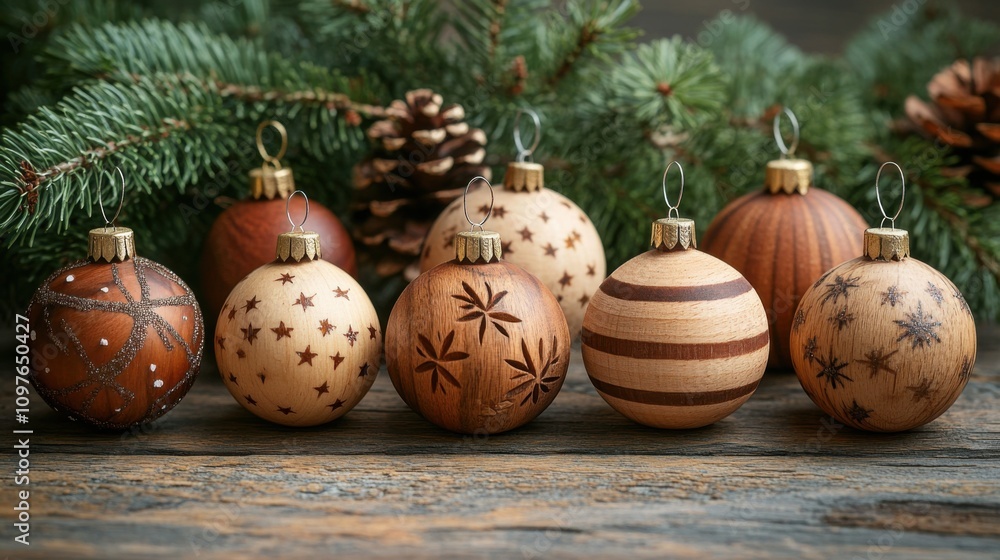 Wooden Christmas Ornaments in Natural Light Wooden Christmas Ornaments in Natural Light