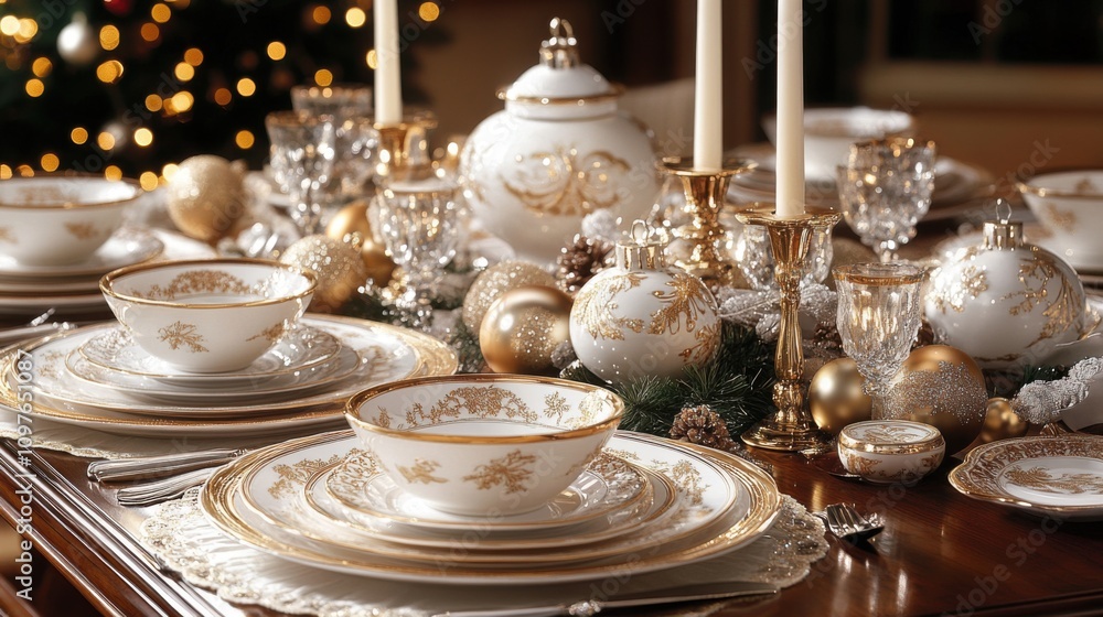Elegant White and Gold Holiday Table Setting Elegant White and Gold Holiday Table Setting