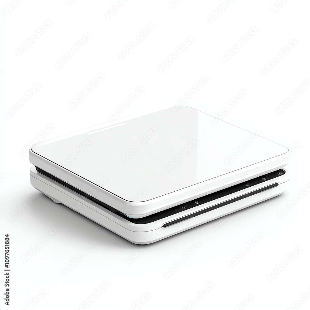 Modern white device on a clean background for tech-related content. Modern white device on a clean background for tech-related content.