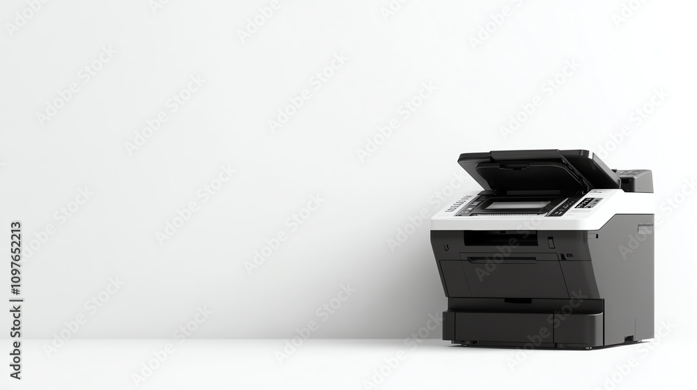 Modern black and white multifunction printer, white isolated background. Modern black and white multifunction printer, white isolated background.