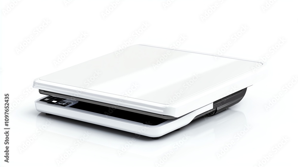 Modern white digital scale on a white isolated background. Modern white digital scale on a white isolated background.