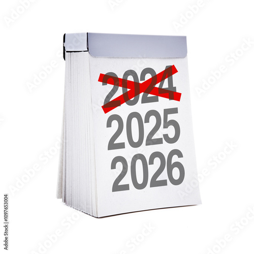 Kalenderblatt 2024 2025 2026 vor weissem Hintergrund