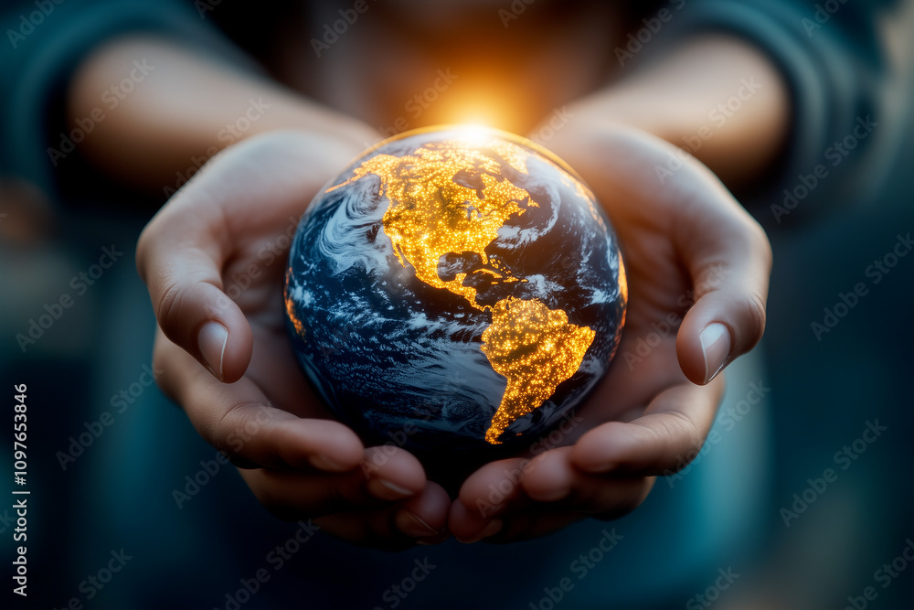 a globe being held by diverse hands, symbolizing global cooperation in carbon credit efforts a globe being held by diverse hands, symbolizing global cooperation in carbon credit efforts