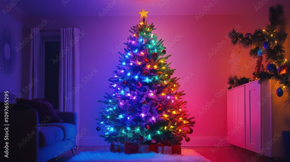Vibrant Multicolor Holiday Lights on Tree Vibrant Multicolor Holiday Lights on Tree