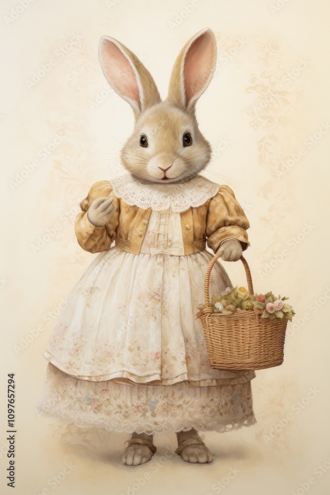 Rabbit character holding easter basket drawing animal mammal. Rabbit character holding easter basket drawing animal mammal.
