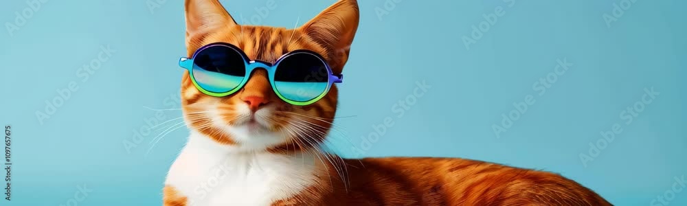Cool cat with sunglasses. Beautiful kitty in round glasses. website banner sunglasses fashion Cool cat with sunglasses. Beautiful kitty in round glasses. website banner sunglasses fashion