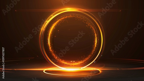 A futuristic digital interface with glowing blue lights and abstract patterns.