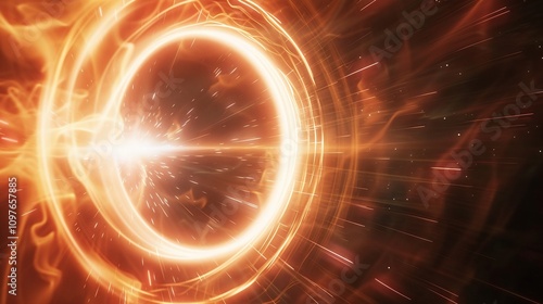 A futuristic digital interface with glowing blue lights and abstract patterns.