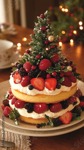 christmas cake with berries