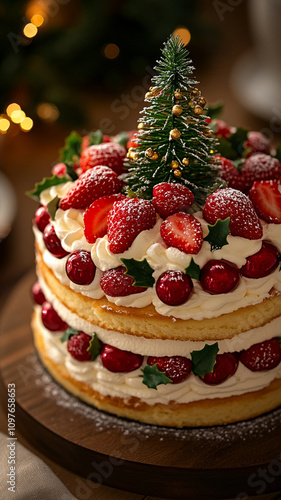 christmas cake with berries