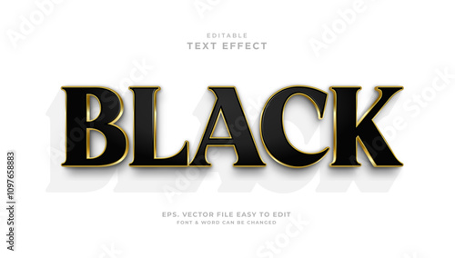 Black 3d text, editable text effect golden