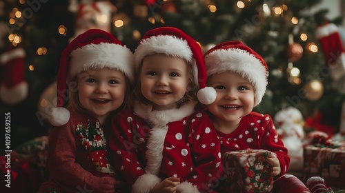 Smiling Children in Santa Hats Celebrating Christmas Together_7