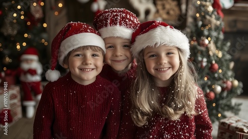 Smiling Children in Santa Hats Celebrating Christmas Together_5