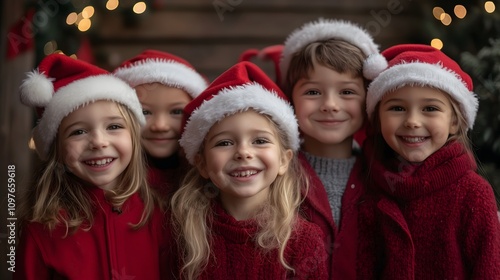 Smiling Children in Santa Hats Celebrating Christmas Together_3