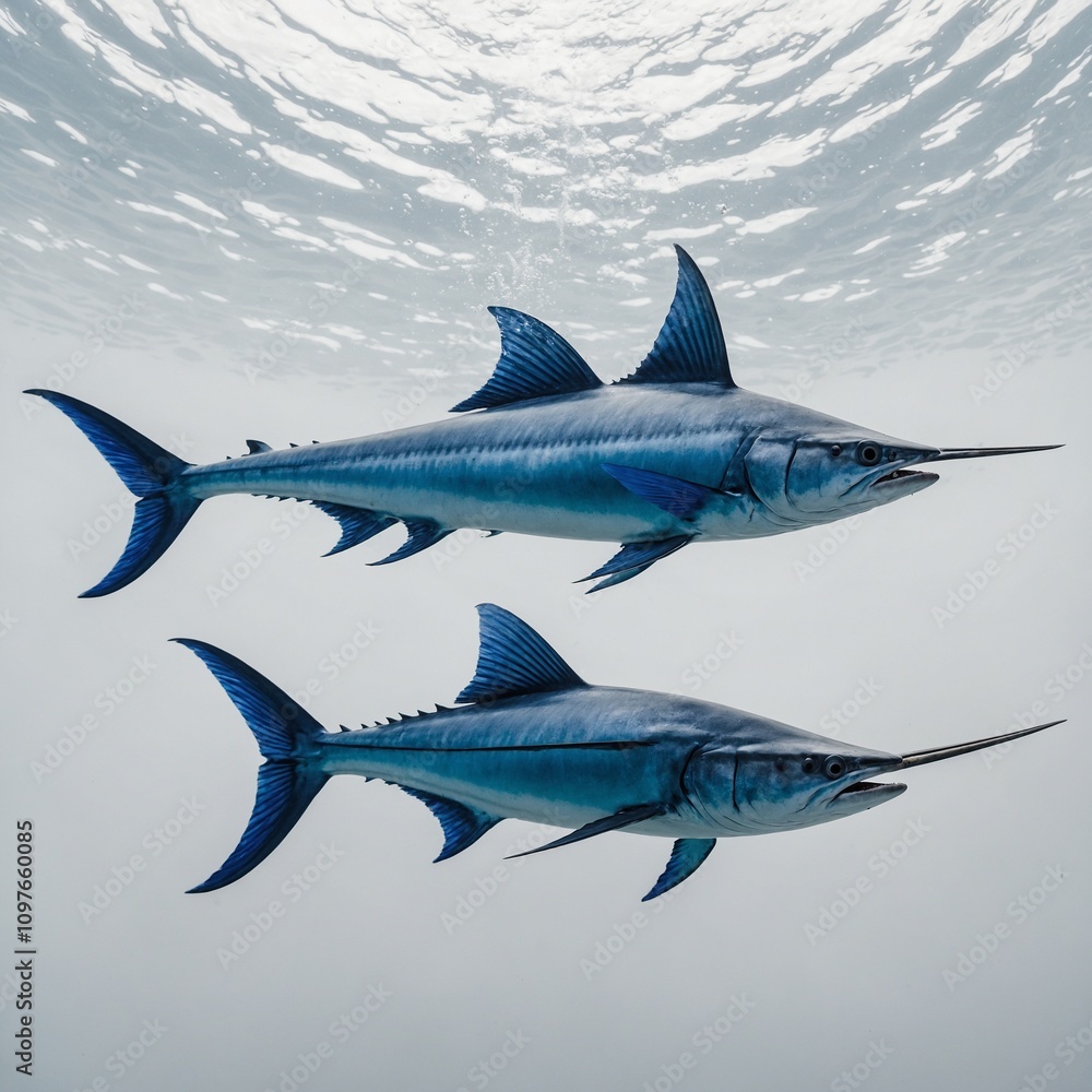 Naklejka premium Electric Blue Swordfish, ocean, fish, vibrant colors, underwater, sea life, swordfish, marine life, blue fish, stunning sea creature, aquatic beauty.