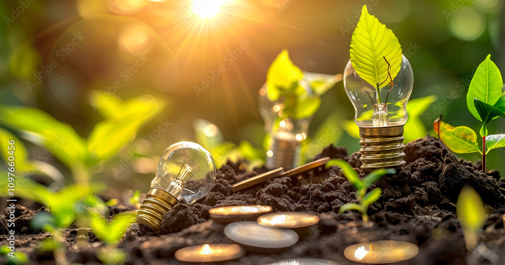 An innovative concept photo of a light bulb with a greenery, symbolizing eco friendly technology and sustainable energy solutions for a greener planet. An innovative concept photo of a light bulb with a greenery, symbolizing eco friendly technology and sustainable energy solutions for a greener planet.