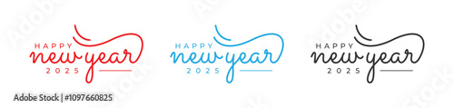 Happy New Year 2025 Logo. Abstract cursive modern vector logo design. 2025 New Year Logo