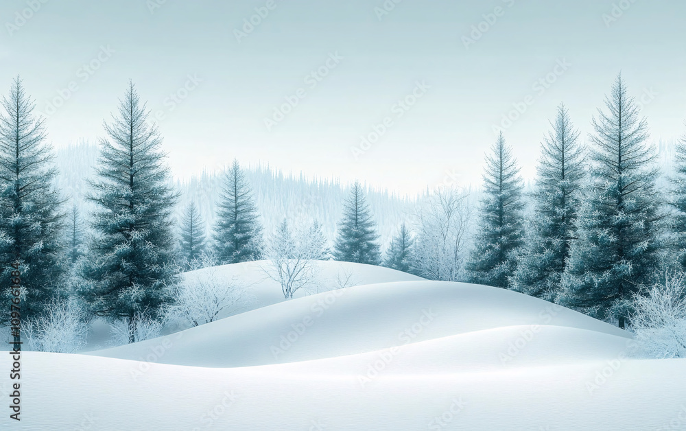 Tranquil winter landscape featuring snow-covered hills and evergreen trees, ideal for holiday cards, winter-themed designs, and serene nature wallpapers. Tranquil winter landscape featuring snow-covered hills and evergreen trees, ideal for holiday cards, winter-themed designs, and serene nature wallpapers.